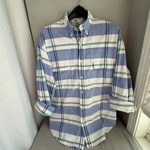 Men’s Vintage John Henry Plaid Shirt XL – Multicolor Blue White Preppy Long Slee